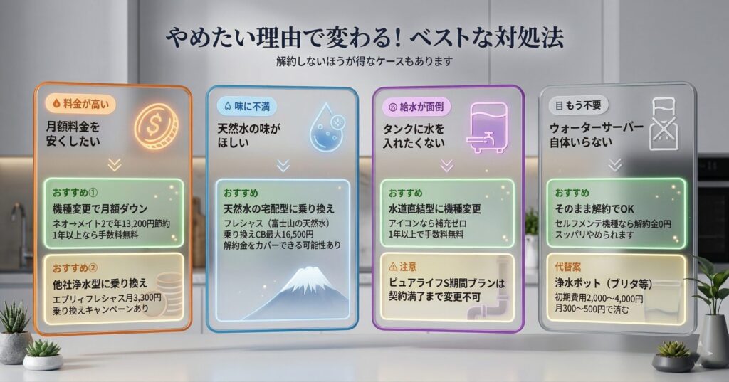 やめたい理由別ベストな対処法フローチャート