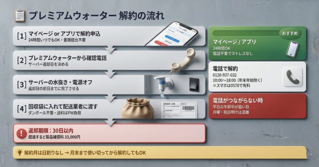 プレミアムウォーター解約の流れ