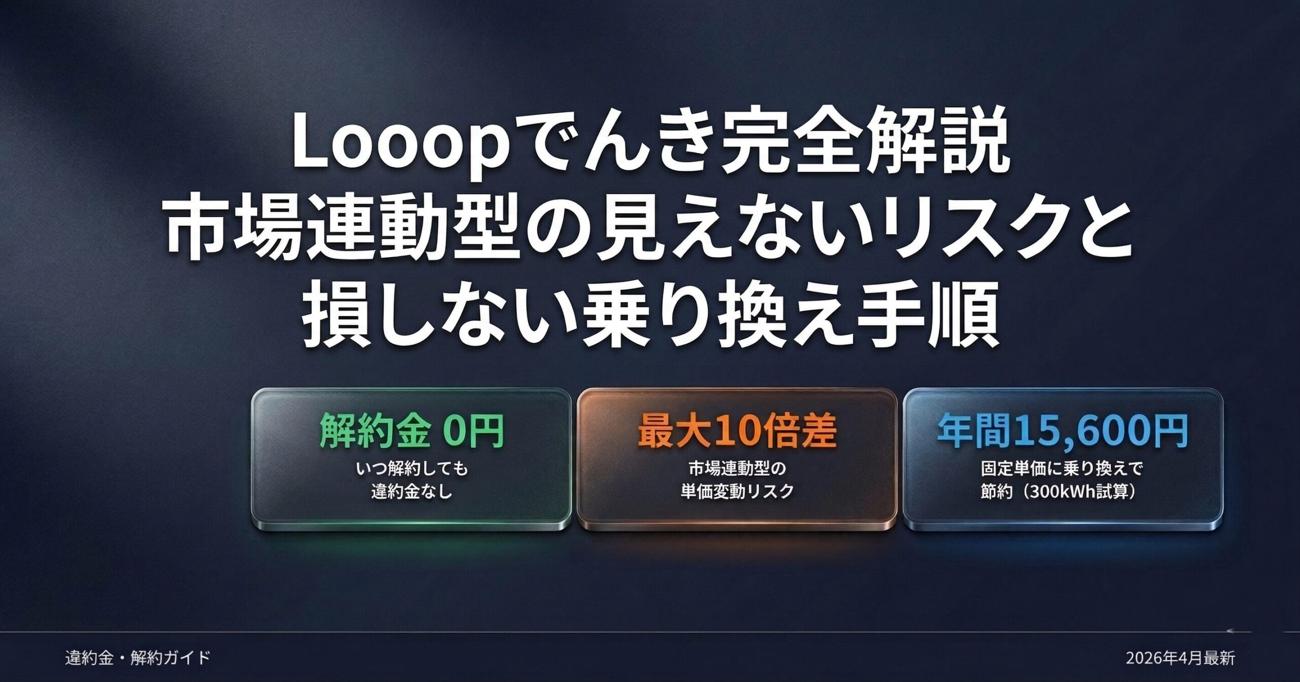 Looopでんきの解約金は全プラン0円 市場連動型の見えないリスクと損しない乗り換え手順を完全解説 2026年最新