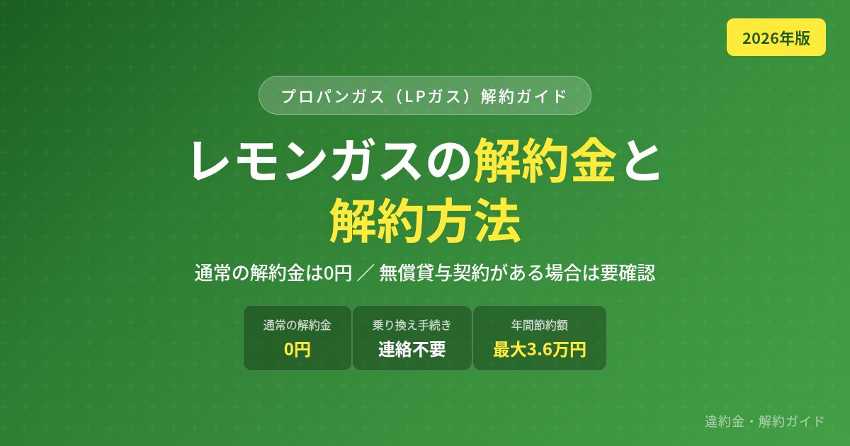 レモンガスのLPガス 解約金と解約方法 2026年版 通常の解約金は0円 無償貸与契約がある場合は要確認
